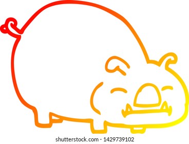 warm gradient line drawing of a cartoon pig