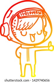 warm gradient line drawing of a cartoon astronaut woman