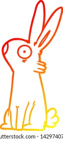 warm gradient line drawing of a cartoon startled rabbit