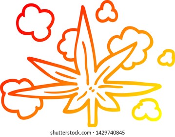 warm gradient line drawing of a cartoon marijuana leaf