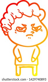 warm gradient line drawing of a cartoon angry man