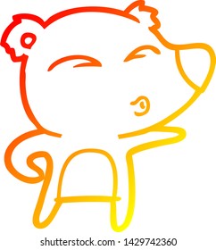 dibujo de línea de gradiente cálido de una caricatura que explica al oso polar
