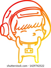 warm gradient line drawing of a cartoon curious astronaut