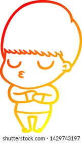 warm gradient line drawing of a cartoon calm boy