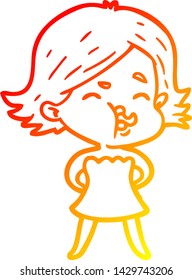 warm gradient line drawing of a cartoon girl pulling face