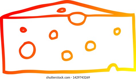 dibujo de línea de degradado cálido de un queso de dibujos animados