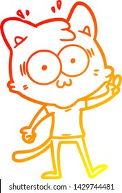 dibujo de línea de degradado cálido de un gato sorprendido