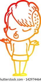 warm gradient line drawing of a cartoon pretty hipster girl