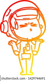 warm gradient line drawing of a cartoon stressed astronaut