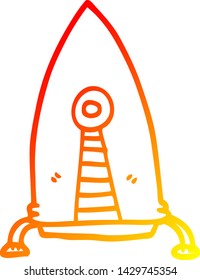 warm gradient line drawing of a cartoon space rocket