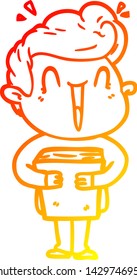warm gradient line drawing of a cartoon excited man