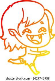 warm gradient line drawing of a cartoon laughing vampire girl