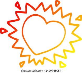 warm gradient line drawing of a cartoon flaming heart