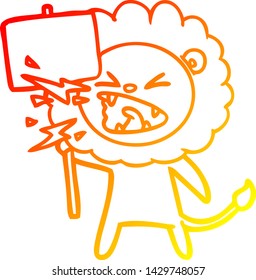 dibujo de una línea de degradado caliente de una caricatura que ruge a un manifestante de león