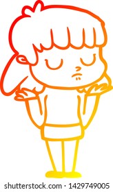 warm gradient line drawing of a cartoon indifferent woman