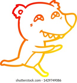 warm gradient line drawing of a cartoon bear running