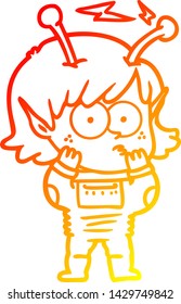 dibujo de línea de degradado cálido de una chica alienígena