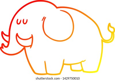 dibujo de línea de degradado cálido de un elefante de dibujos animados