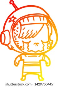 dibujo de línea de gradiente cálido de una astronauta llorando una caricatura
