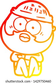 warm gradient line drawing of a cartoon surprised bearded man