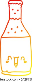 warme Farbverlauf-Linienzeichnung einer Cartoon-Bierflasche
