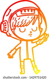 warm gradient line drawing of a cartoon astronaut woman