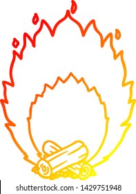 warm gradient line drawing of a cartoon blazing camp fire