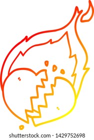 warm gradient line drawing of a cartoon flaming heart