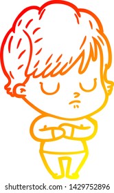 warm gradient line drawing of a cartoon woman