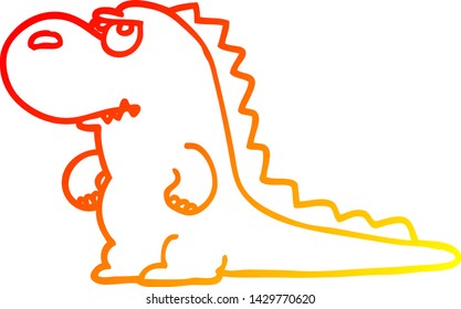 warm gradient line drawing of a cartoon annoyed dinosaur
