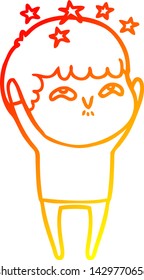 warm gradient line drawing of a cartoon amazed boy