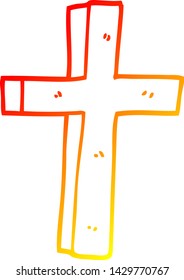 dibujo de línea de degradado cálido de una cruz de madera de dibujos animados