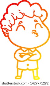 dibujo de línea de gradiente cálido de un hombre de dibujos animados puliendo