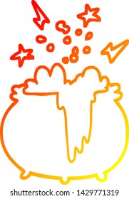 warm gradient line drawing of a cartoon witchs cauldron