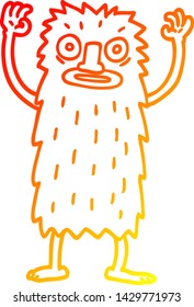 warme Farbverlauf-Linienzeichnung eines Cartoon Yeti-Monsters