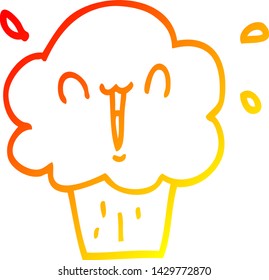 dibujo de línea de gradiente cálido de un quequito de dibujos animados