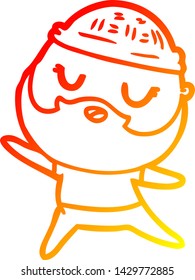 dibujo de línea de degradado cálido de un hombre de dibujos animados con barba