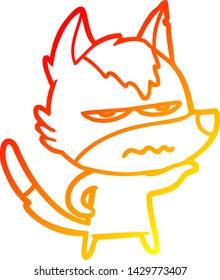 dibujo de línea de gradiente cálido de un lobo molesto de dibujos animados