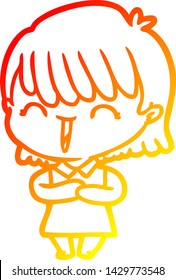 warm gradient line drawing of a cartoon woman