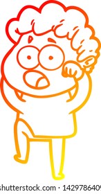 warm gradient line drawing of a cartoon man gasping in surprise