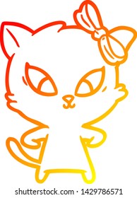 dibujo de línea de degradado cálido de un gato de dibujos animados