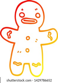 warm gradient line drawing of a cartoon gingerbread man