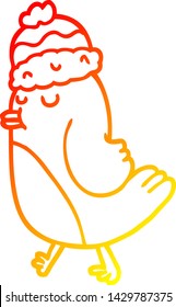 warm gradient line drawing of a cartoon christmas robin