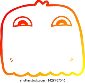 dibujo de línea de degradado cálido de un fantasma de dibujos animados
