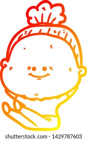 dibujo de línea de gradiente cálido de una anciana feliz con dibujos animados