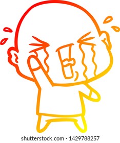 warm gradient line drawing of a cartoon crying bald man