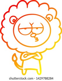 warm gradient line drawing of a cartoon bored lion