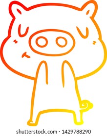 warm gradient line drawing of a cartoon content pig