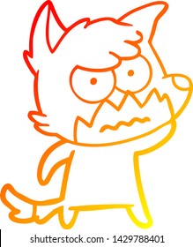 warm gradient line drawing of a cartoon annoyed fox