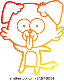warm gradient line drawing of a cartoon dog with tongue sticking out